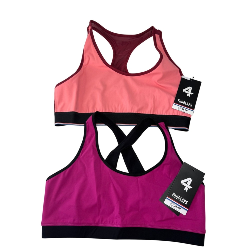 Fourlaps Sports Bra Bundle of 2 Infinity Circuit Pink Fuschia Red Large NEW